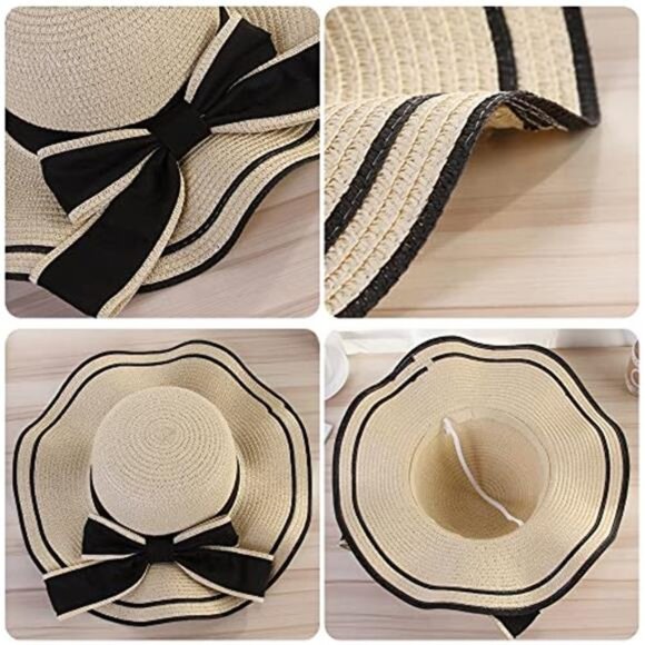 Women\'s Wide Brim Straw Hat Sun Protection Hat Floppy Hat with Bowknot main image 6